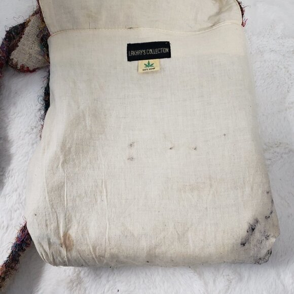 Lakhays Collection Oatmeal Fuzzy Trim 100% Hemp Messenger Crossbody Bag - Picture 11 of 15